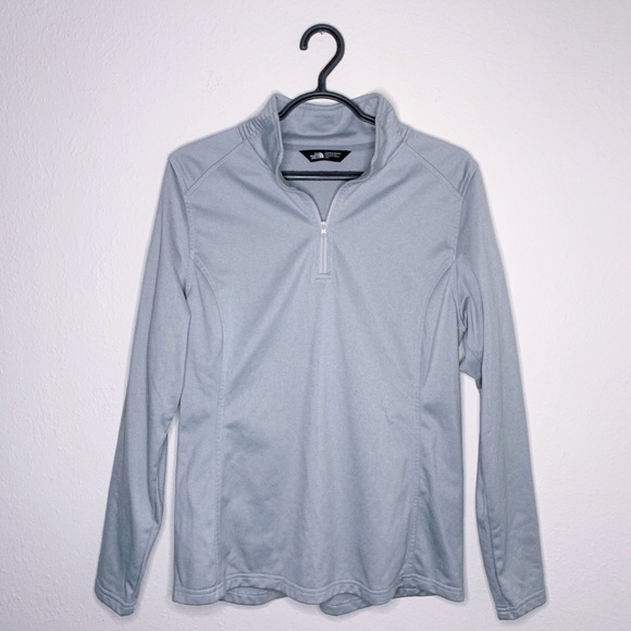 THE NORTH FACE - gray quarter zip pullover with logo on sleeve - LARGE - Picture 1 of 6
